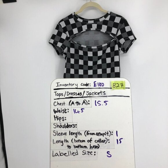 BP by Nordstrom Black White & Grey Gingham Checker Cutout Crop Top Shortsleeve S - Picture 15 of 16